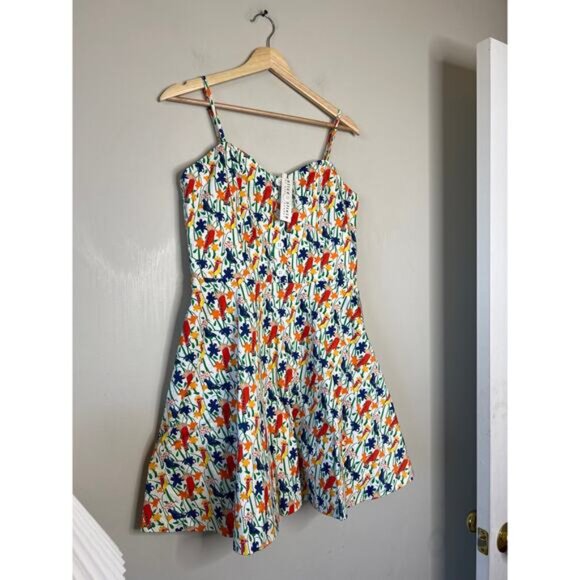 NWT Alice + Olivia Nella Bird Party Lined Faux Button White Mini Dress Size:10 - Picture 3 of 8